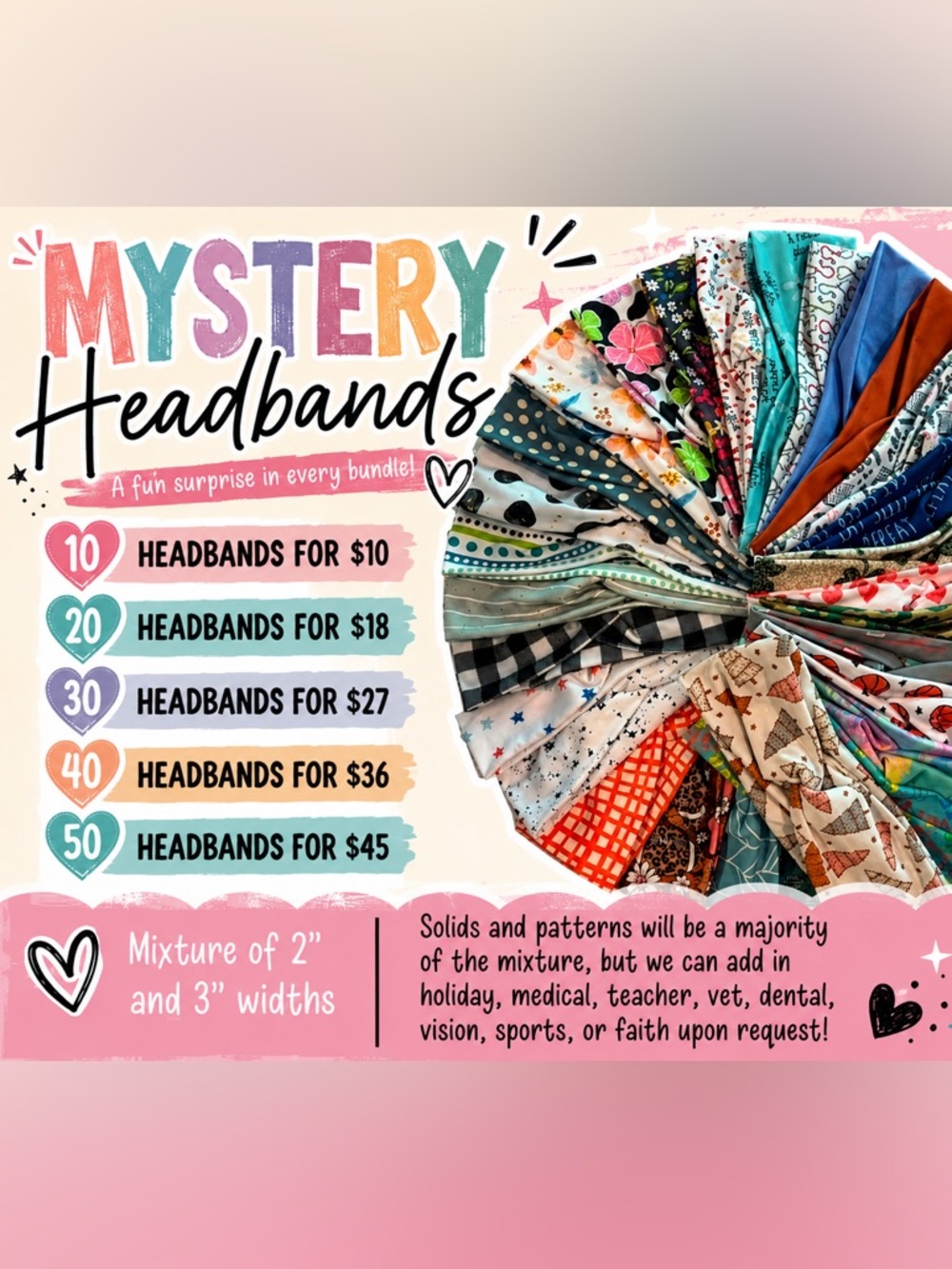 50 Mystery Adult Headbands - Multicolor Pack